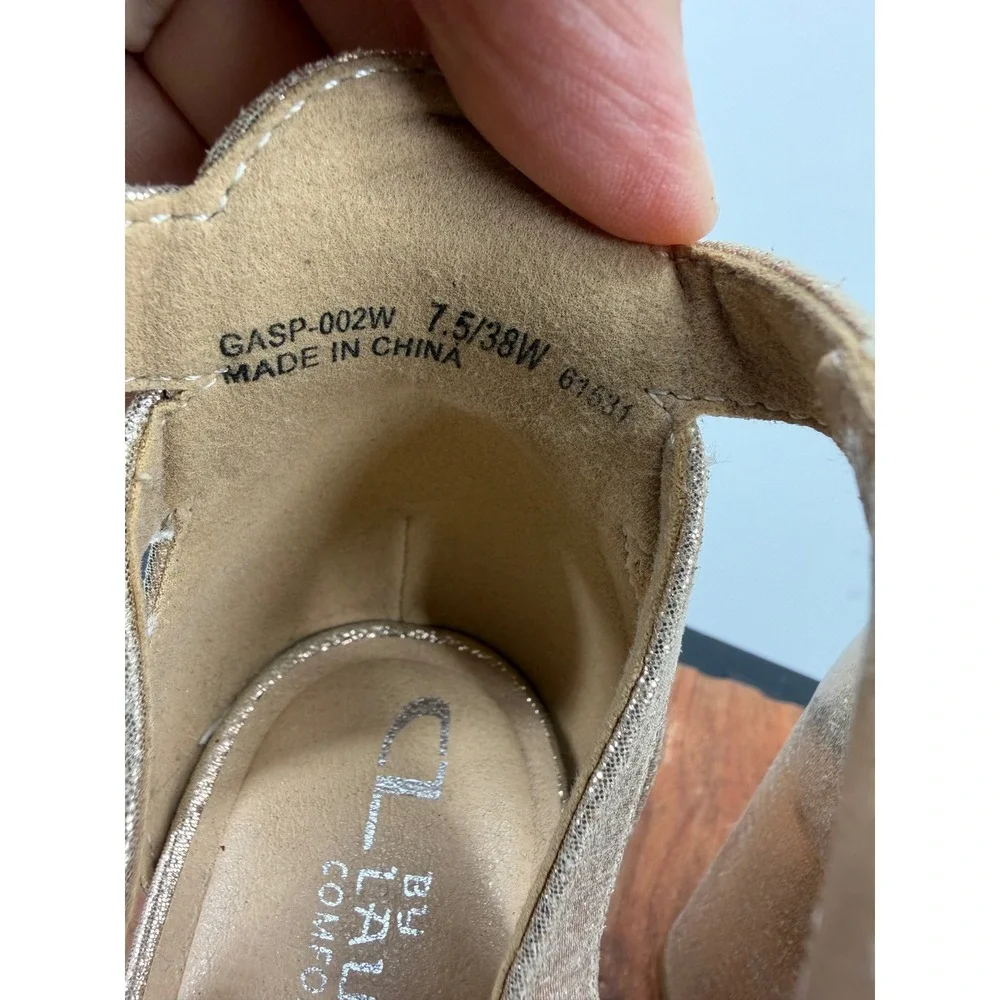 CL by Laundry Gasp Platform Sandal Womens 7.5W Gold Metallic Block Heel GASP002W